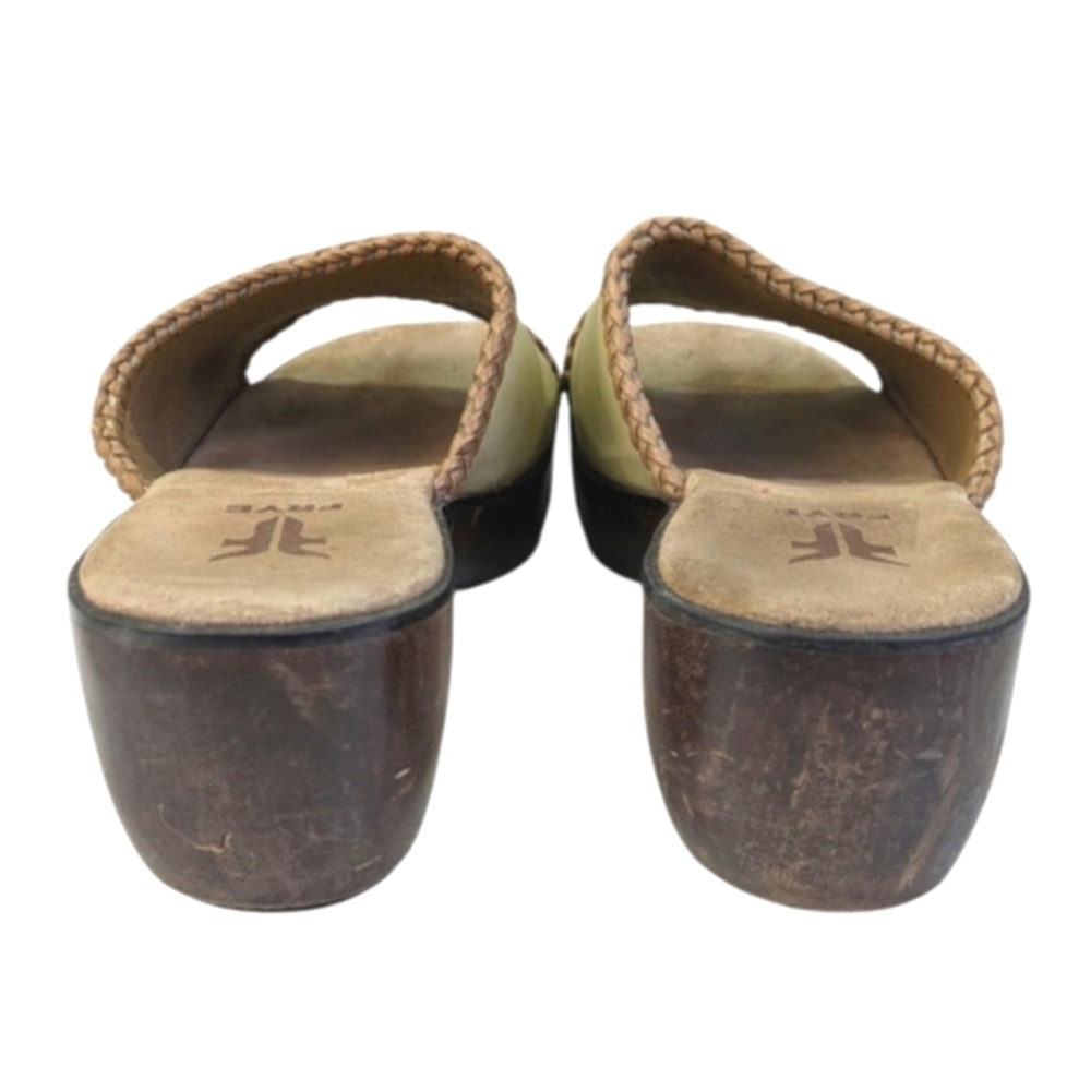 Frye Clog Sandals Women 9.5 Wooden and Leather Tan Brown Embroidered Detailing - Picture 12 of 12